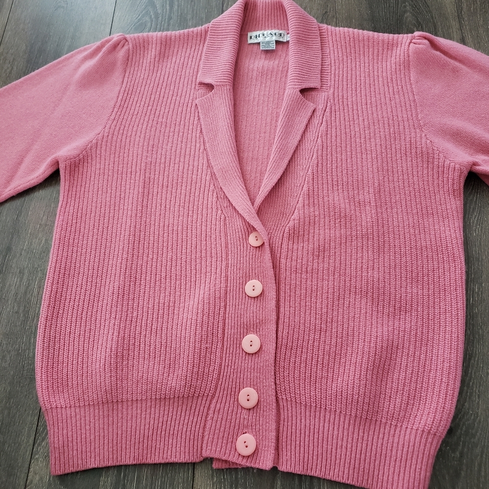 Pink Cardigan Sweater Lambs Wool Angora Rabbit Hair Blend